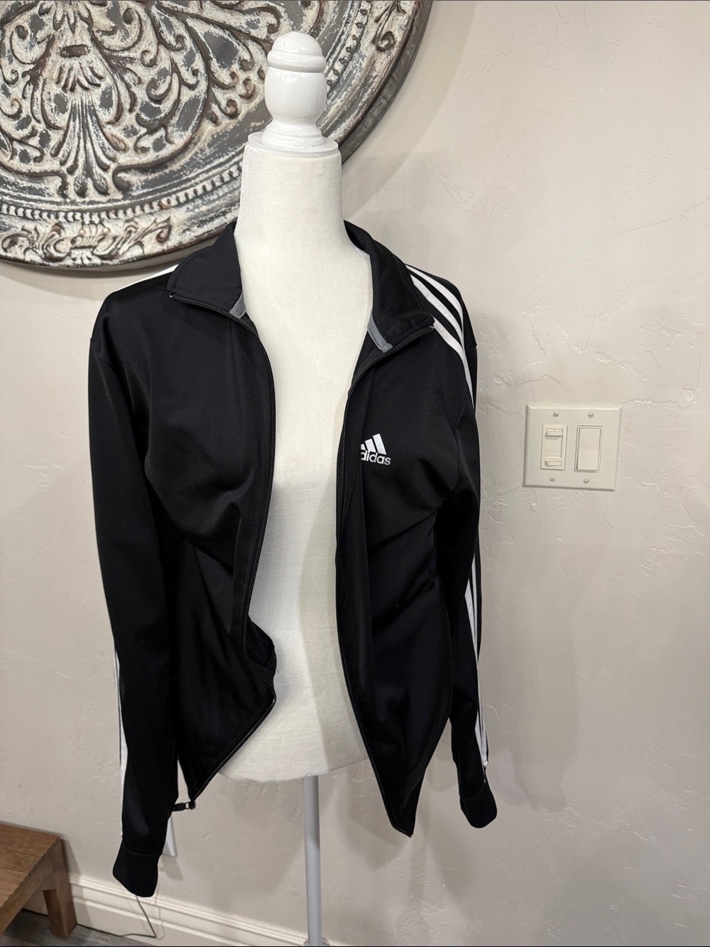 adidas Black Women's Track Jacket with White 3-Stripes